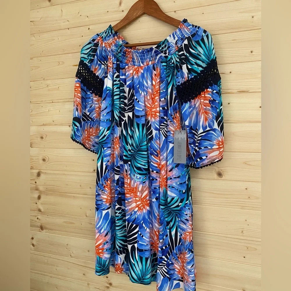 JENNIFER LOPEZ XS Paradise Palms Tropical Off-Shoulder Sun-Kissed Style Dress